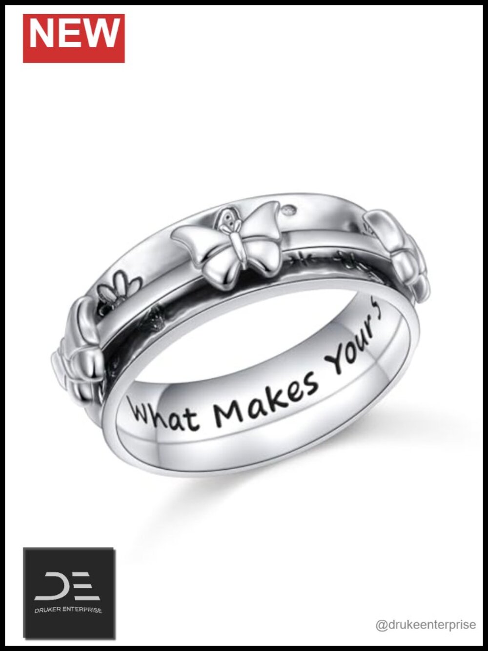 925 Sterling Silver Fidget Spinner Ring Anxiety Relief Jewelry